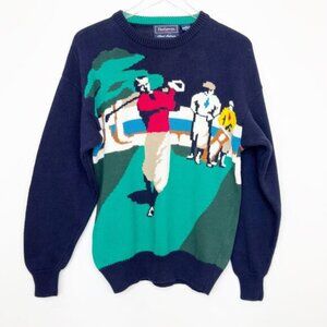NWT Vintage Hathaway Golf Course Scene Navy Knit Sweater M